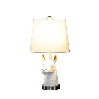 Furnizzeme Metal Table Lamp With Llama Animal Head, White