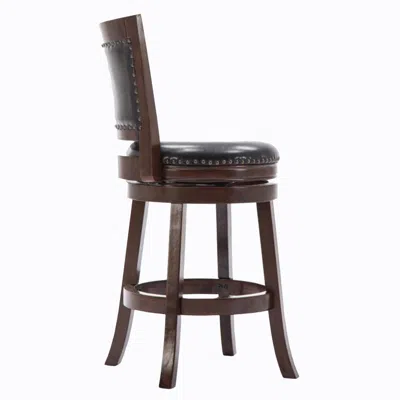 Furnizzeme Nailhead Round Leatherette Counter Stool With Flared Leg, Brown And Black
