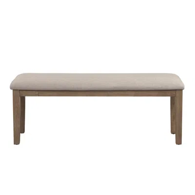 Furnizzeme Rectangular Style Wooden Bench With Fabric Upholstered Seat,brown And Beige In Neutral