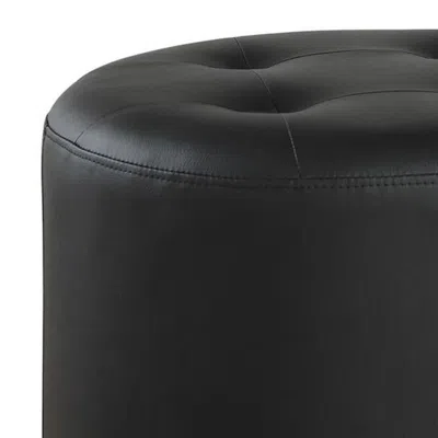 Furnizzeme Round Leatherette Swivel Ottoman With Tufted Seat, Black