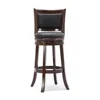 Furnizzeme Round Wooden Swivel Barstool With Padded Seat And Back, Dark Brown