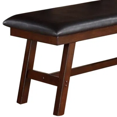 Furnizzeme Rubber Wood Bench With Faux Leather Upholstery Large Brown