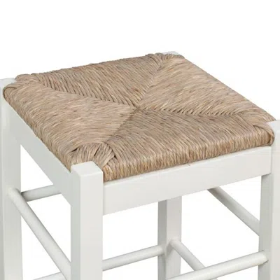 Furnizzeme Square Wooden Frame Counter Stool With Hand Woven Rush, White And Brown In Neutral