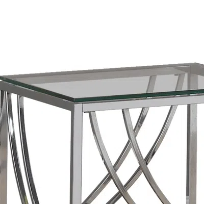 Furnizzeme Tempered Glass Top End Table With Metal Tubular Legs, Chrome And Clear In Gray