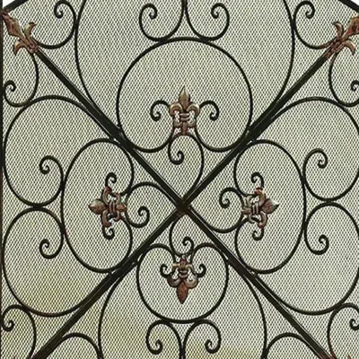 Furnizzeme Traditional 3 Panel Metal Fire Screen With Filigree Design, Bronze In Gray