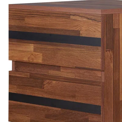 Furnizzeme Two Drawers Wooden End Table With Angled Leg Support, Brown And Black