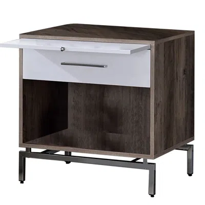 Furnizzeme Wooden Accent Table With Open Storage And Pull Out Tray, Brown And White