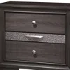 Furnizzeme Wooden Nightstand With 2 Drawers And 1 Jewelry Drawer, Gray And Silver