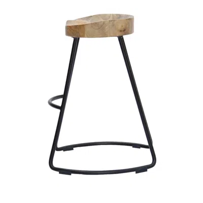 Furnizzeme Wooden Saddle Seat Barstool With Metal Legs, Large, Brown And Black
