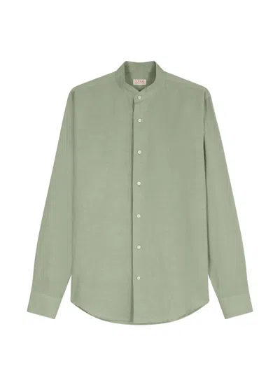 Fursac Band-collar Long-sleeve Shirt In Green