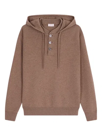 Fursac Button-placket Knitted Hoodie In Brown
