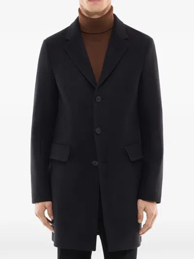 Fursac Button-fastening Overcoat In Black