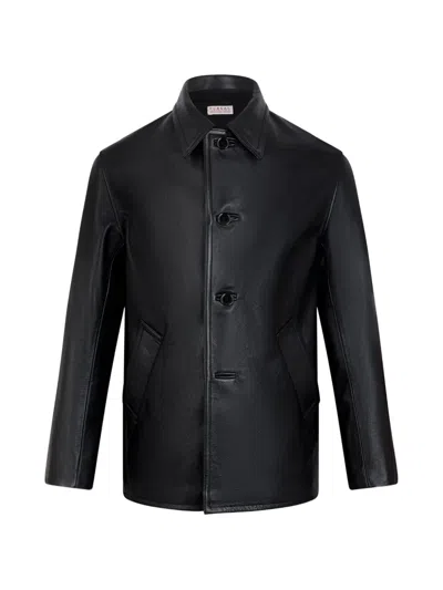Fursac Button-front Leather Jacket In Black