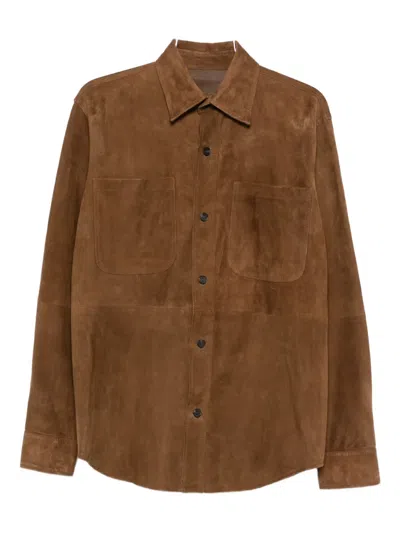 Fursac Button-front Suede Overshirt In Multi