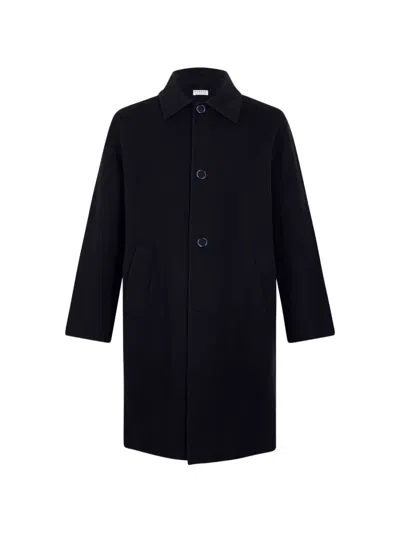 Fursac Button-up Wool Overcoat In Blue