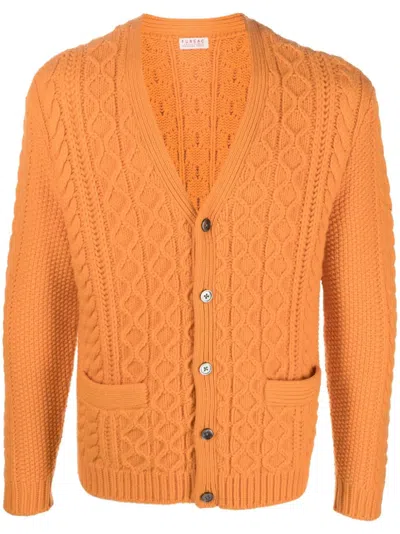 Fursac Cable-knit V-neck Cardigan In Orange