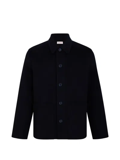 Fursac Classic-collar Patch-pocket Coat In Blue