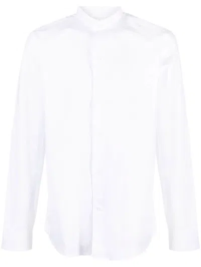 Fursac Collarless Long-sleeve Cotton Shirt In White