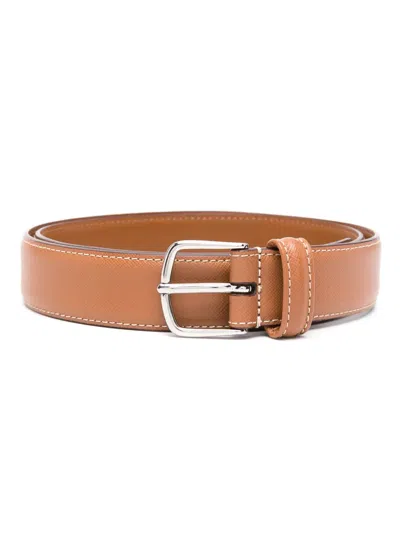 Fursac Contrast-stitching Leather Belt In Brown