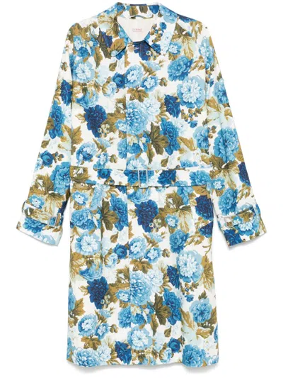 Fursac Dark Flower-print Coat In White