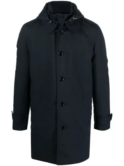 Fursac Detachable-hood Single-breasted Coat In Blue