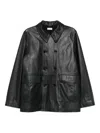 Fursac Double-breasted Leather Shirt Jacket In Black