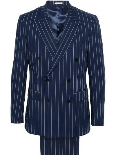 Fursac Double-breasted Striped Wool Suit In Blau