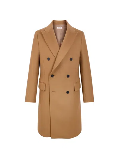 Fursac Double-breasted Herringbone Overcoat In Brown