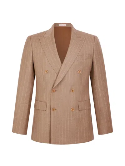 Fursac Double-breasted Striped Blazer In Brown