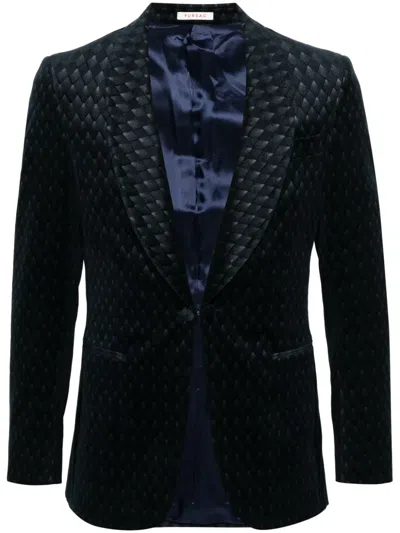 Fursac Geometric-jacquard Velvet Tuxedo Jacket In Blue