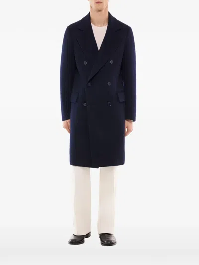 Fursac Herringbone Double-breasted Coat In Blue