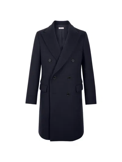 Fursac Herringbone Double-breasted Coat In Blue