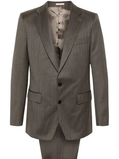 Fursac Herringbone Single-breasted Suit In Brown