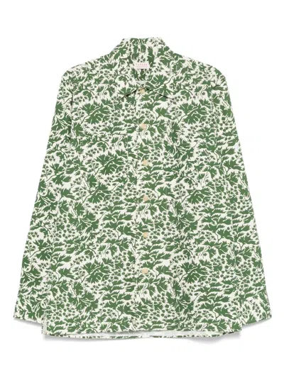Fursac Leaf-print Shirt In Green