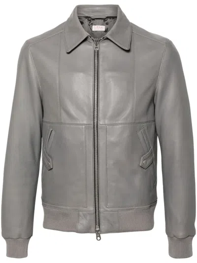 Fursac Leather Jacket In Grey
