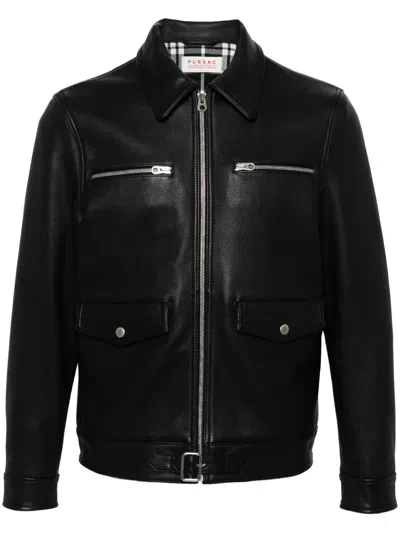 Fursac Long-sleeve Leather Jacket In 黑色