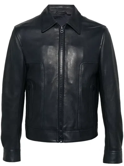 Fursac Long-sleeve Leather Jacket In 蓝色