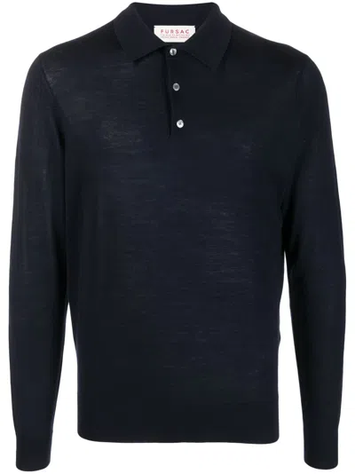 Fursac Long-sleeved Wool Polo Shirt In Blue