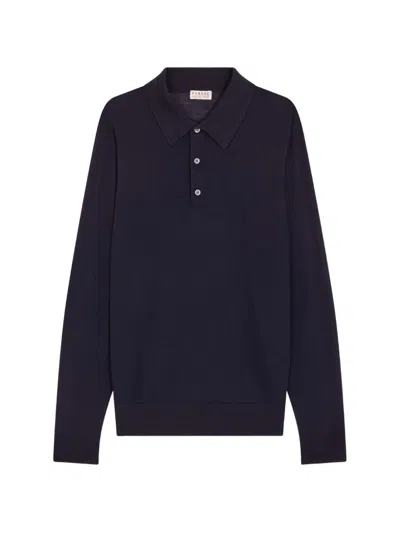 Fursac Long-sleeve Wool Polo Shirt In Blue