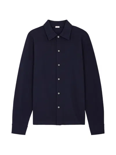 Fursac Long-sleeved Cotton Shirt In Blue