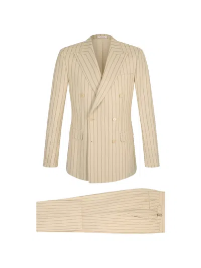 Fursac Pinstripe Double-breasted Suit In Neutral