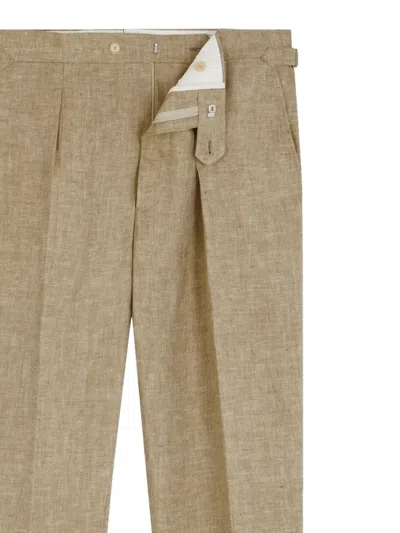 Fursac Pleated Linen Trousers In Brown