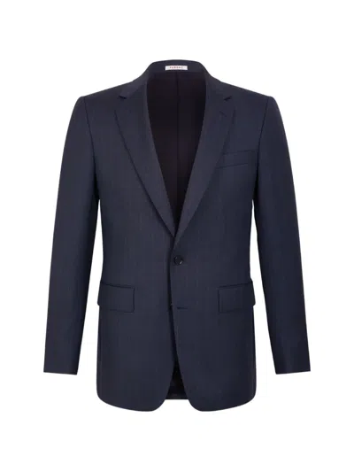 Fursac Prince Of Wales Virgin Wool Suit Jacket In Blue