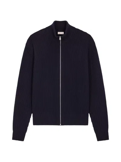 Fursac Ribbed Zip-up Cardigan In Blue