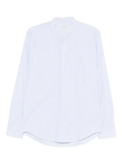 Fursac Striped Collarless Shirt In Blue