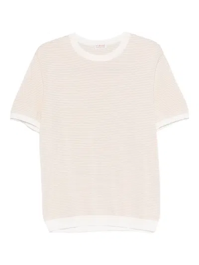Fursac Striped Cotton T-shirt In Neutral