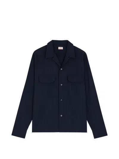 Fursac Striped Flap-pocket Shirt In Blue