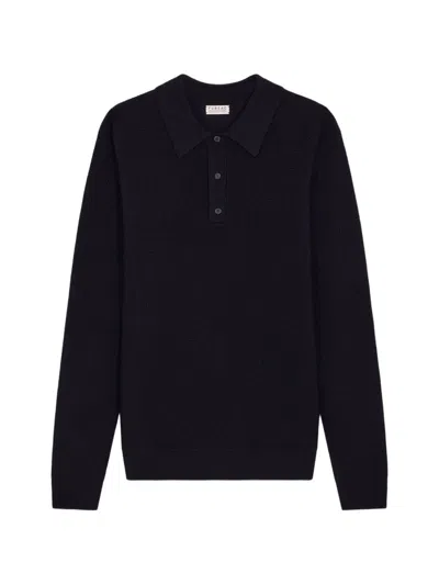 Fursac Waffle-knit Wool Polo Shirt In Blue