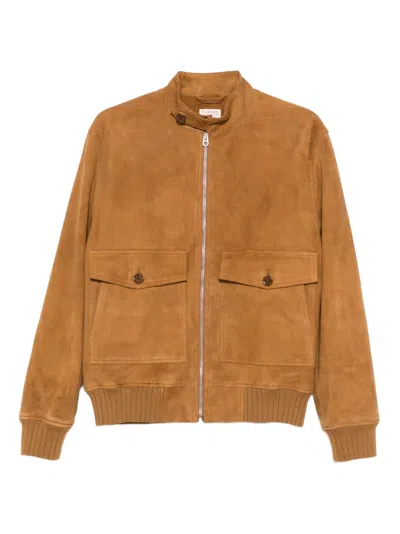 Fursac Zip-up Suede Jacket In Brown