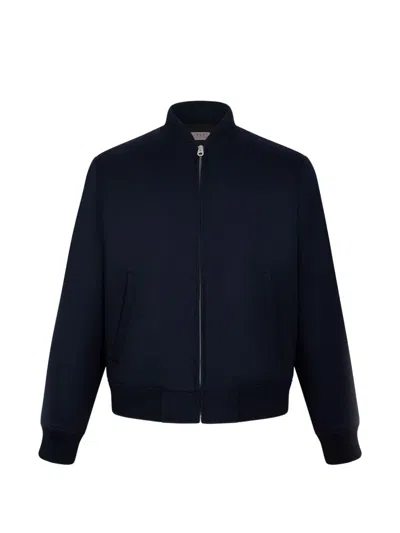 Fursac Zip-up Ribbed-trim Jacket In Blue